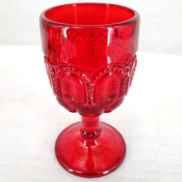 LE Smith Moon and Stars 5 Wine Glasses Goblets Amberina Ruby Red 4 1/2" Tall - Picture 8 of 9